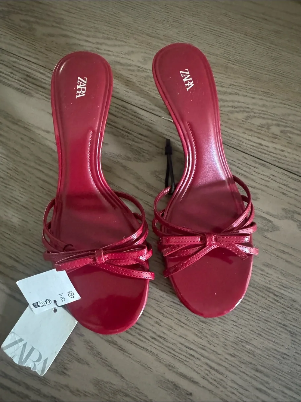 ZARA Shiny Red Strappy Bow Slide Sandals